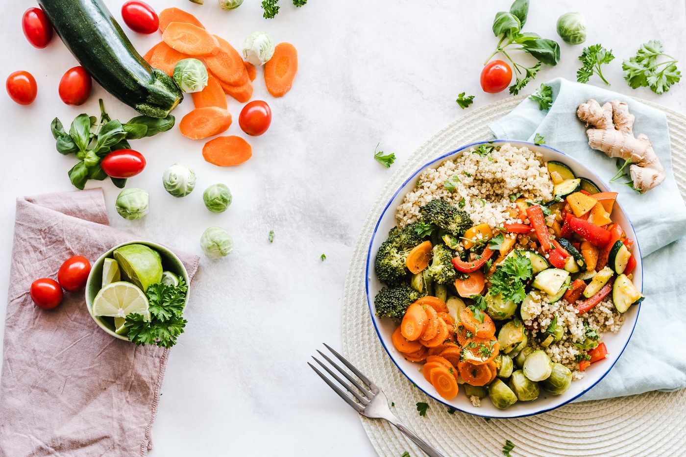 A colorful bowl of quinoa salad with fresh vegetables