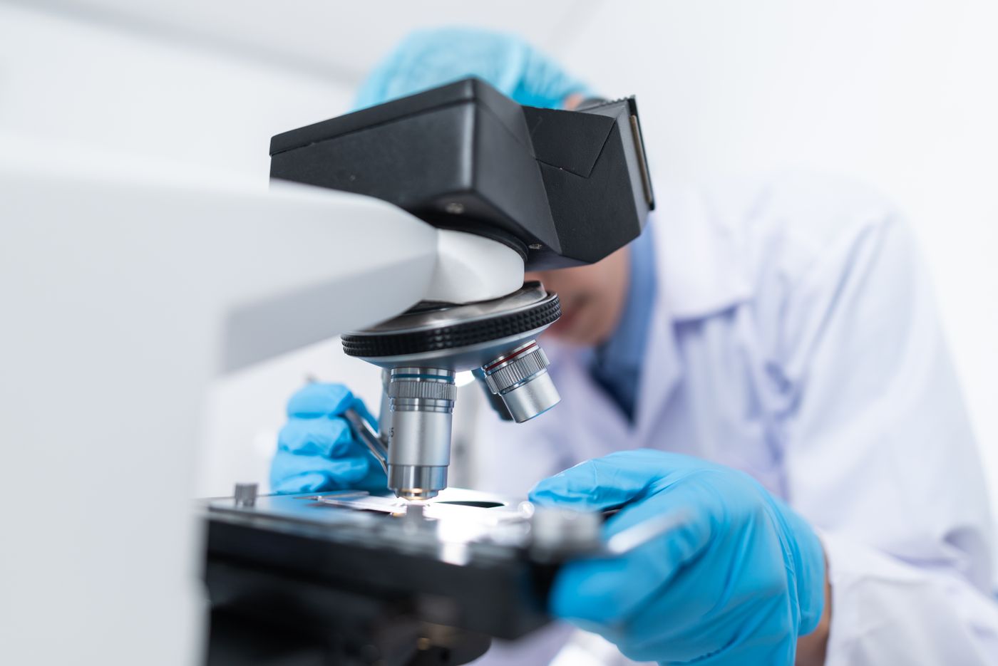 A microscope in a bright laboratory